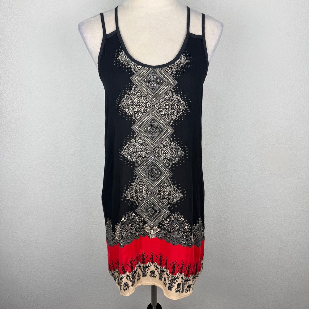 Rue21 Womens Black Red Geometric Medallion Print Racerback Tank Dress Size Med